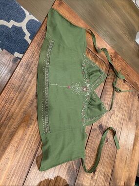 Vintage Y2K Olive Green Beaded Embroidered Halter Top Boho Fairy Festival